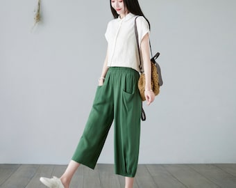 Gaucho Pants for Women/gaucho Pants in Green/ Casual Trouser