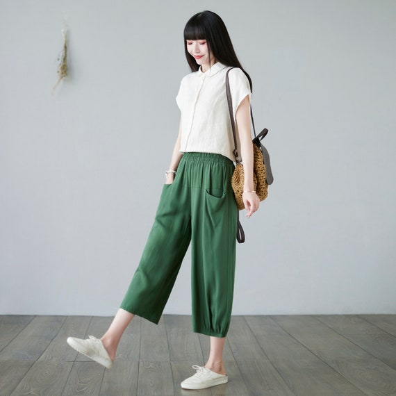 Gaucho Pants for Women/gaucho Pants in Green/ Casual Trouser