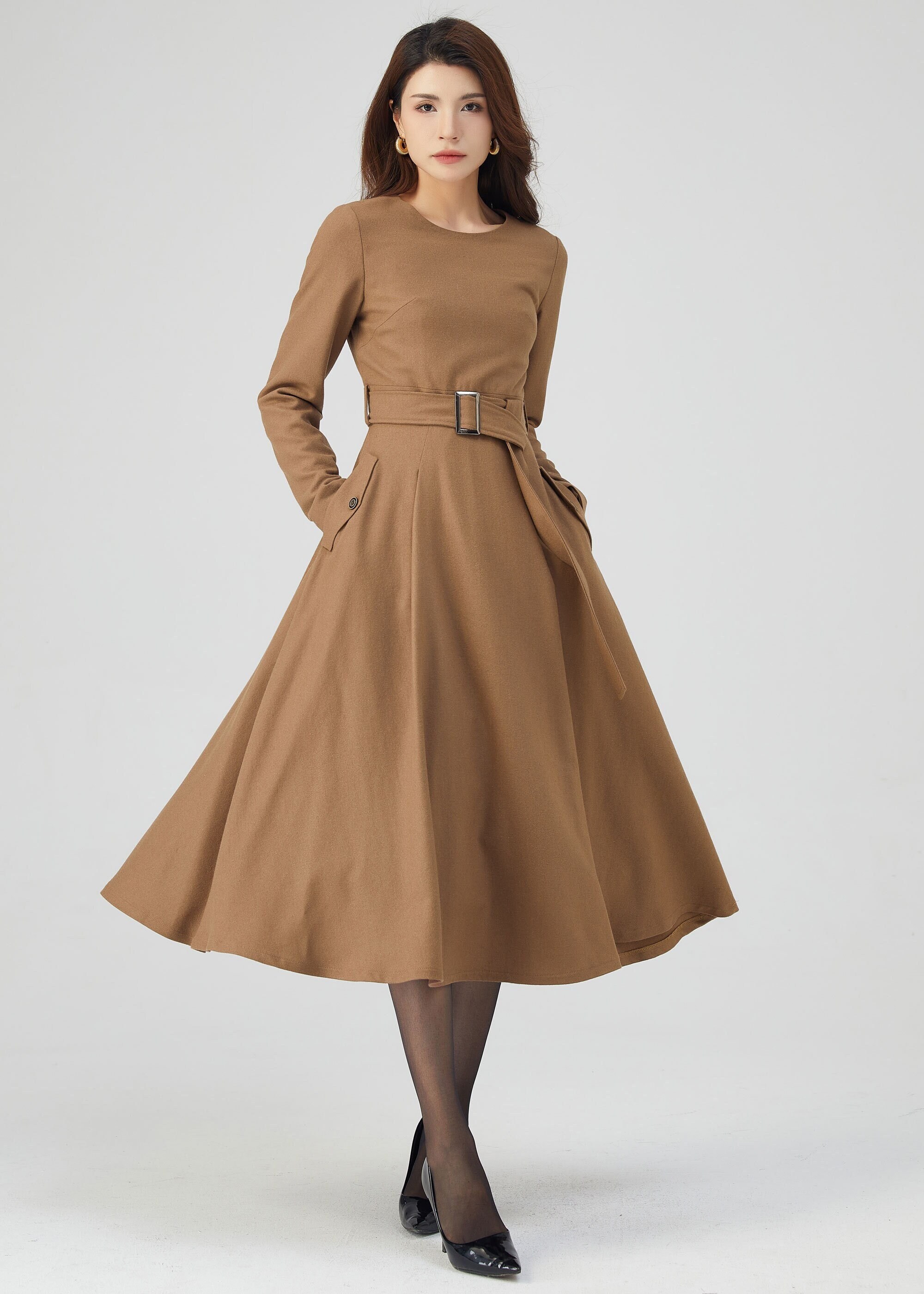 Midi Wool Dress, Belted Dress, Fit and Flare Dress, Autumn Dress Women, Pockets Dress, Casual Dress, Made to Order, Plus Size Dress C3543 - Etsy Midi Wool Dress, Belted Dress, Fit and Flare Dress, Autumn Dress Women, Pockets Dress, Casual Dress, Made to Order, Plus Size Dress C3543 - Etsy