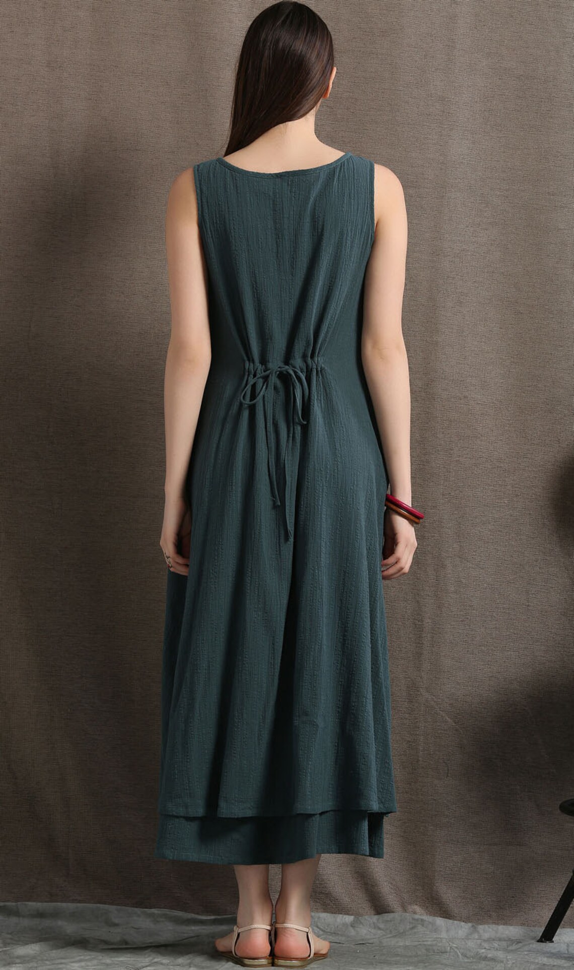 Layered Linen Maxi Dress Long Sage Green Casual Everyday Etsy