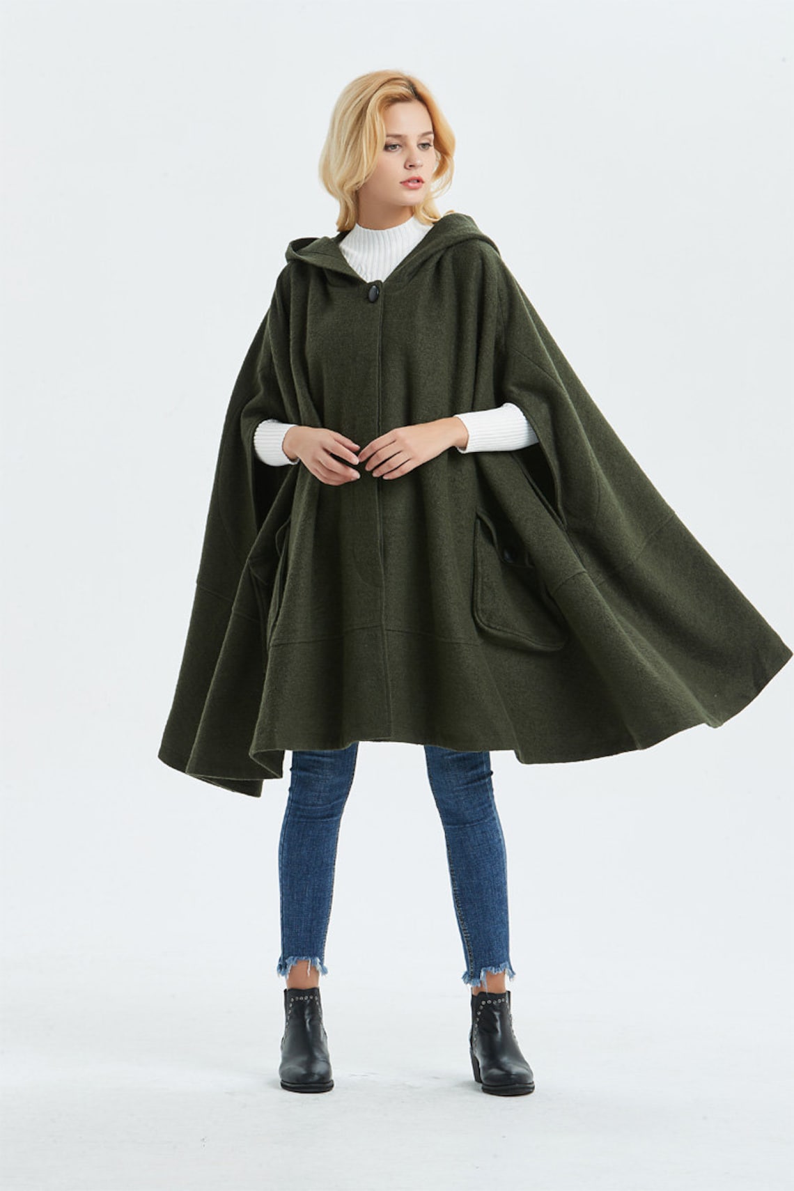 Long wool cloak Hooded Wool Coat Cloak warm winter Cloak | Etsy