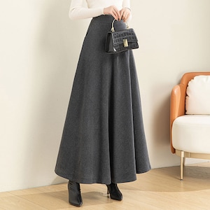 Beige Long Wool Skirt, A-line Maxi Wool Skirt, Wool Skirt Women, High ...