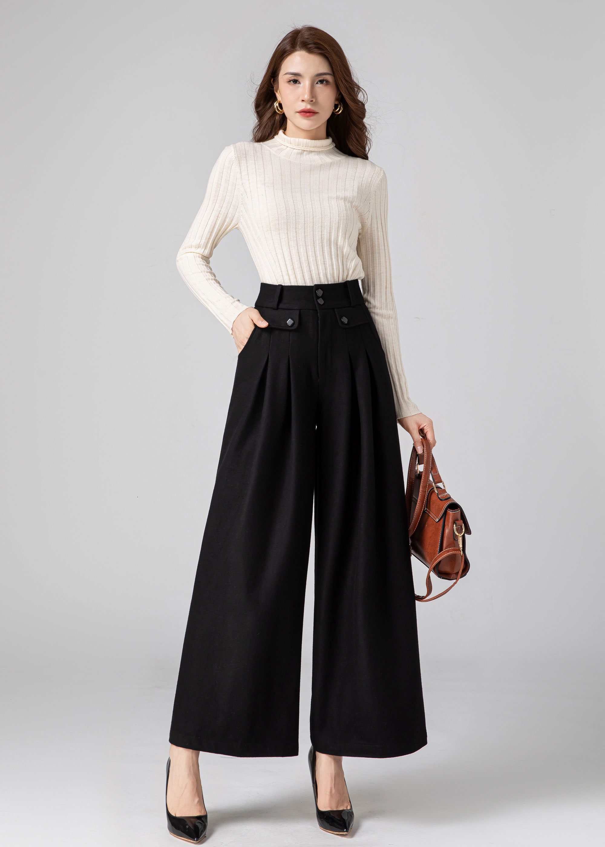 Wide Leg Pants, Wool Pants, Palazzo Pants in Gray, Maxi Wool Wide Leg Pants, Wool Pants, Palazzo Pants in Gray, Maxi Wool