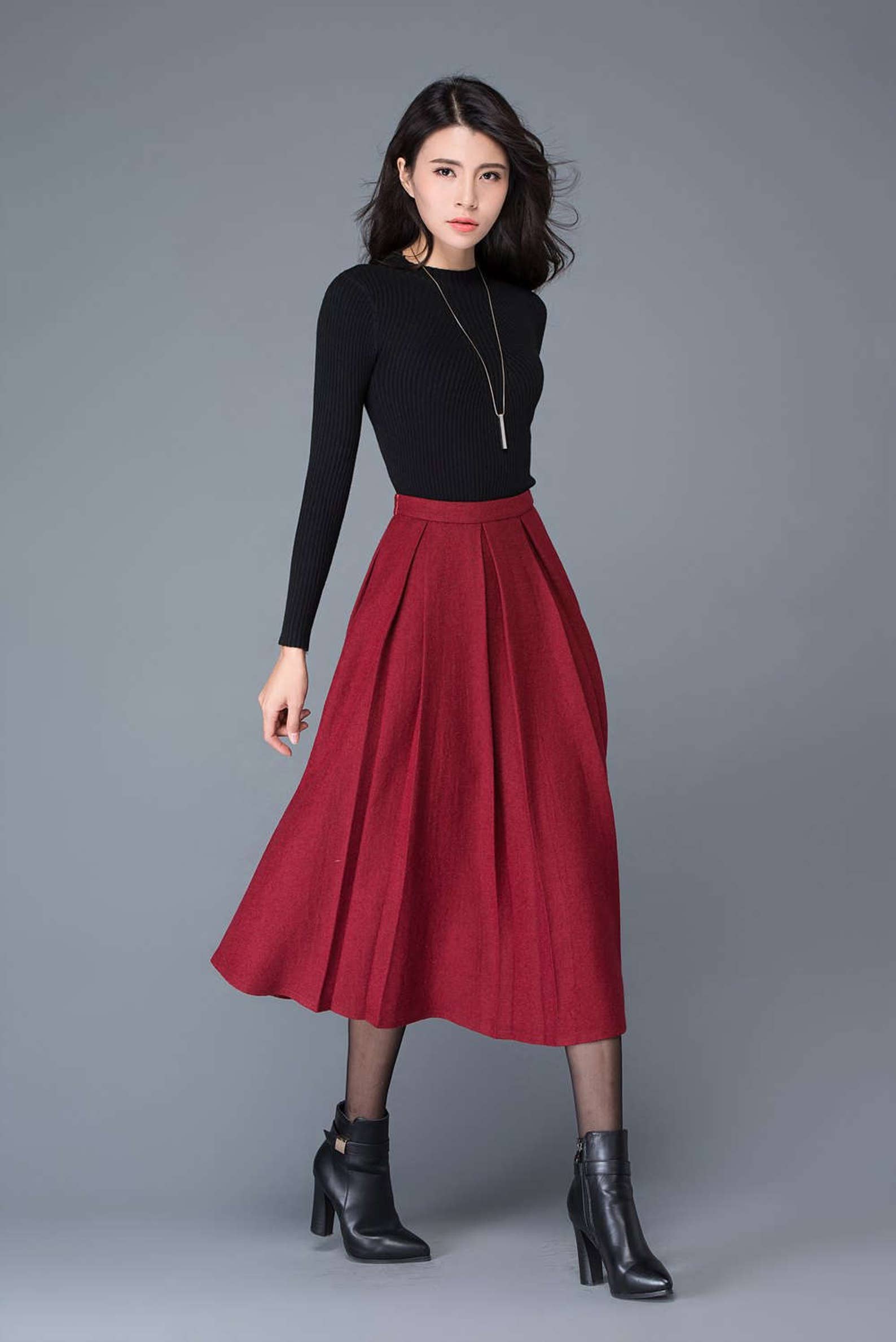 Red wool skirt midi skirt wool skirt women skirts winter | Etsy