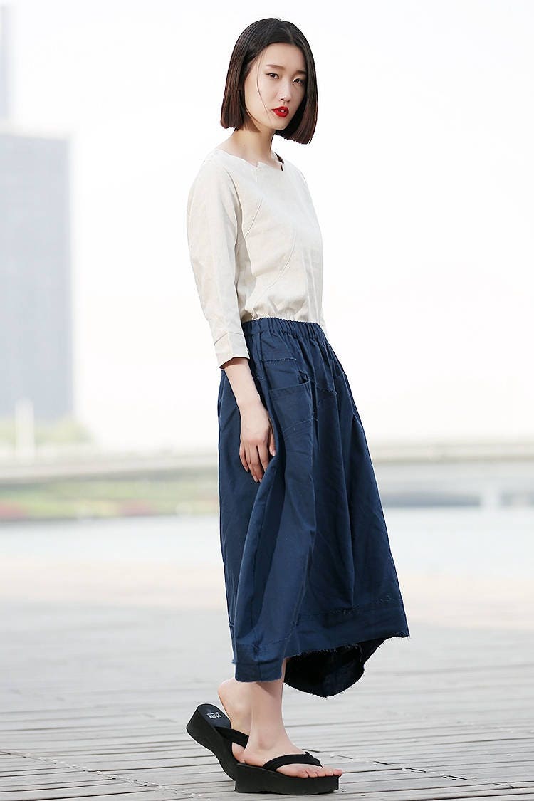 Linen skirt Long linen skirt Casual Linen skirt in blue | Etsy