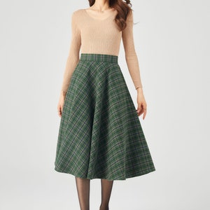 Plaid Wool Skirt, Midi Wool Skirt, A line Skirt, Winter Skirt Women, Swing Skirt, Skirt with Pockets, Handmade skirt, Ylistyle C3686 image 7