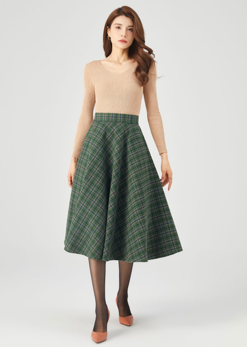 Plaid Wool Skirt, Midi Wool Skirt, A line Skirt, Winter Skirt Women, Swing Skirt, Skirt with Pockets, Handmade skirt, Ylistyle C3686 image 7