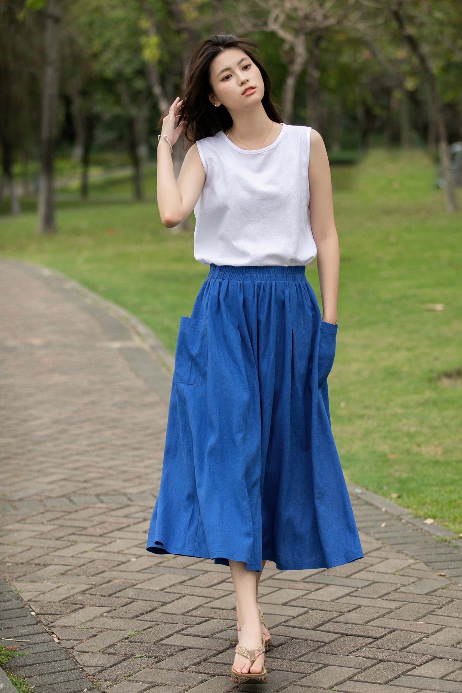 yu@happy⭐️argue FRENCH LINEN SKIRT 100% Linen Tie-Waist Wrapped A-Line Skirt EMILIE—Two-Way