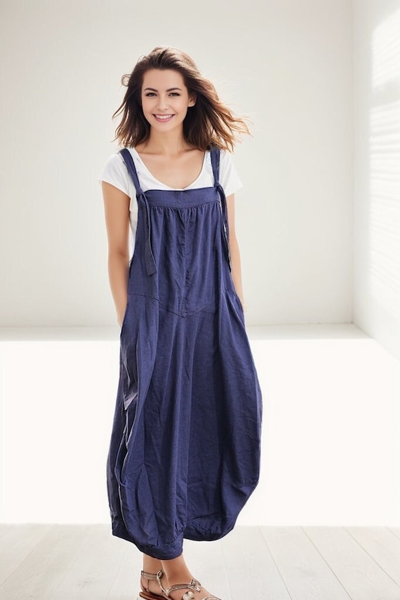 Blue Summer Linen Pinafore Apron Dress 5213 Blue Summer Linen Pinafore Apron Dress 5213