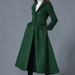 Dark green wool coat, Long wool coat, Warm winter coat, ladies coat, Womens wool coat, Wool coat with pockets, handmade coat, Ylistyle C1614 image 3