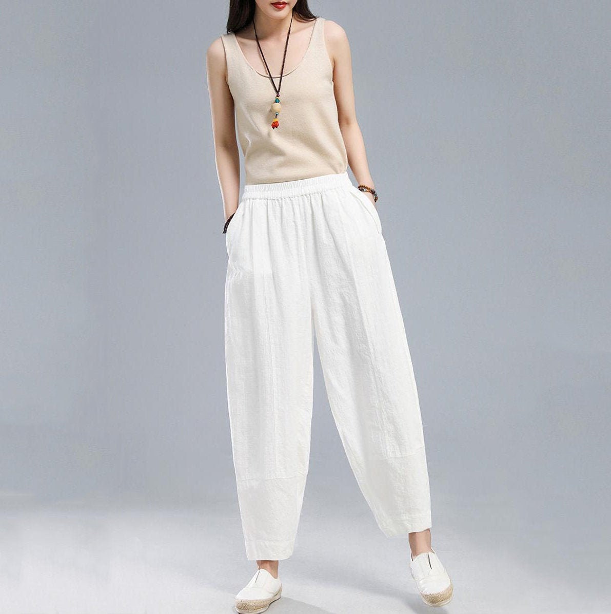 Elastic Waist linen Pants Women Leisure Linen Pants Soft Etsy