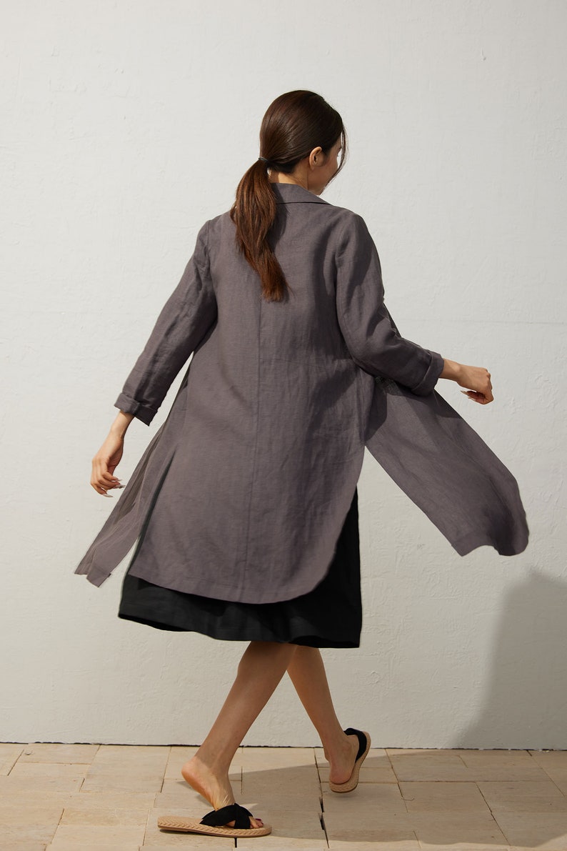 Linen Coat, Midi linen jacket women, Casual Linen Jacket, Long Sleeves jacket, Gray Shirt jacket, Simple linen jacket, Handmade coat C3940 image 8