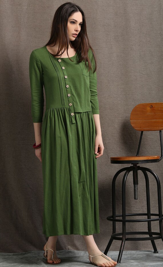 Green Linen dress long linen dress womens dresses linen | Etsy