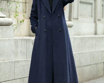 Navy Blue Wool Coat, Womens Wool Coat, Winter Coat, Maxi Navy Blue Wool Coat, Womens Wool Coat, Winter Coat, Maxi