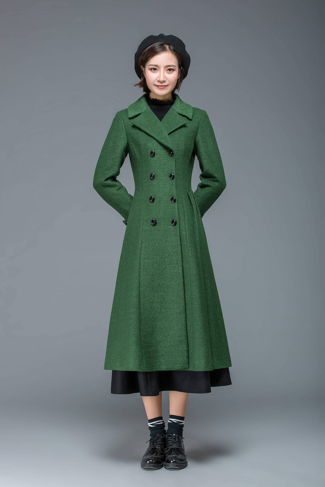 【WONDER WONDER】Use wool single long coat Long Wool Coat, Wool Trench Coat for Women, Wine Red Wool