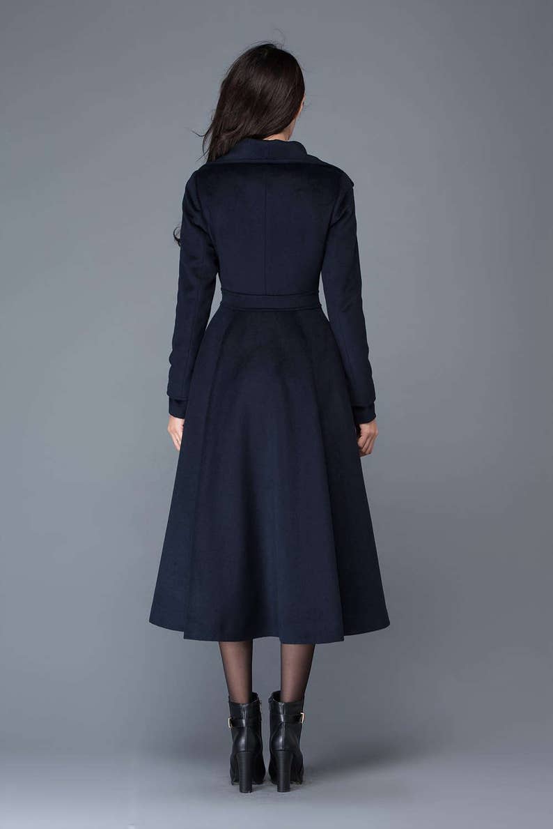 Midi wool coat, wool coat, womens winter coats, dress coat, navy blue coat, flare coat, warm coat, swing coat, made to order C1021 image 5