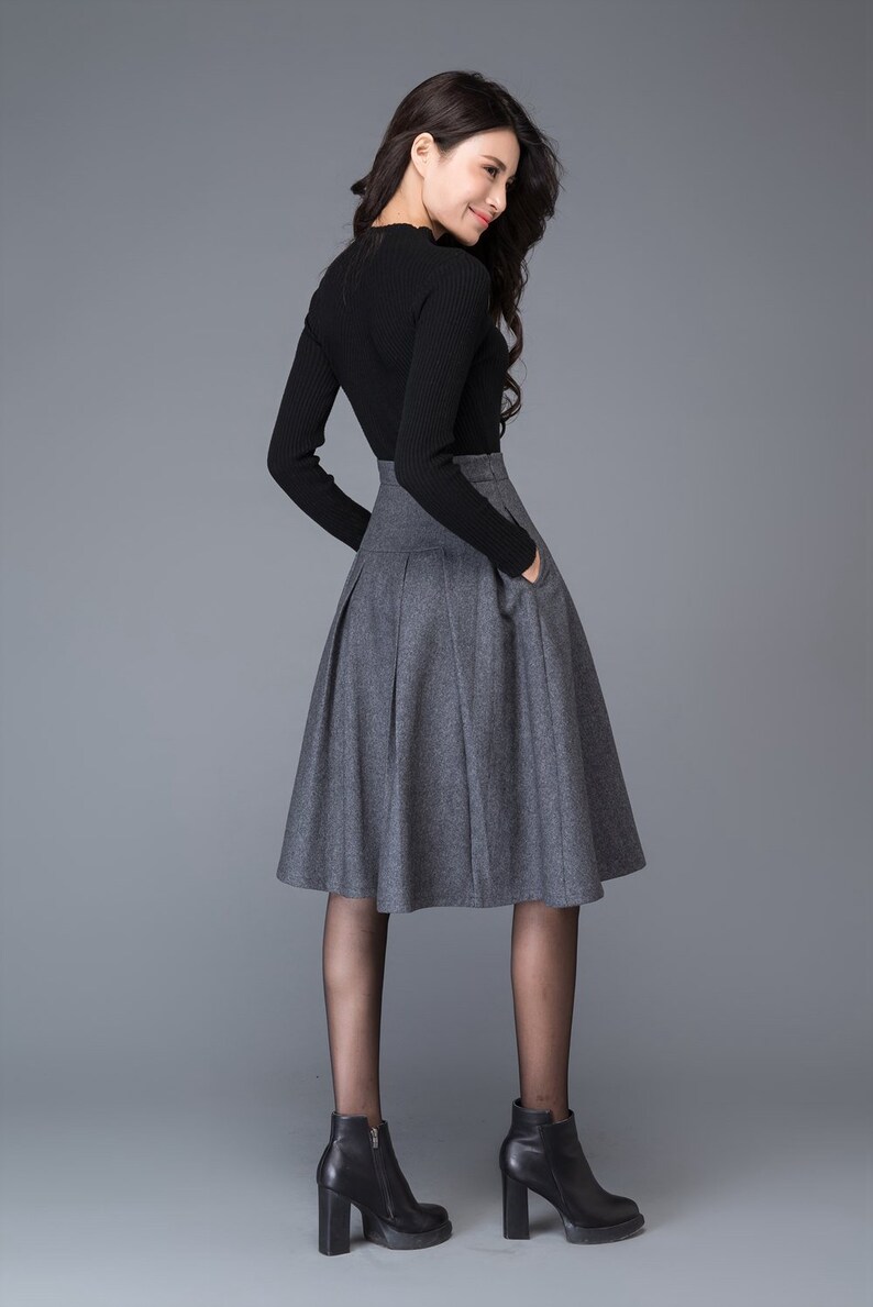 Gray wool skirt winter skirt womens skirt midi skirt gray image 7