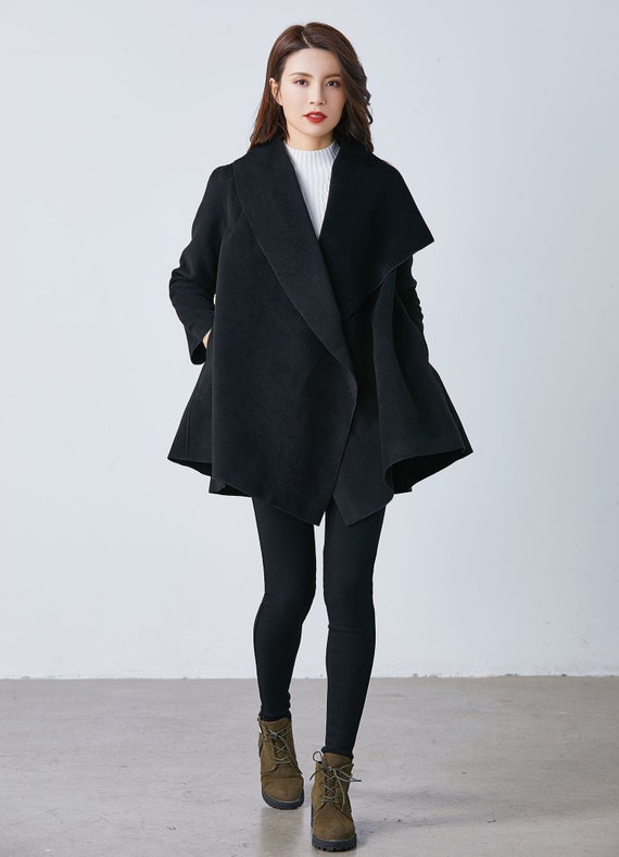 Black Wrap Coat, Wool Wrap Coat, Plus Size Coat, Black Wool Jacket, Black Overcoat, Oversized Collar Jacket, Hipster Jacket, Ylistyle C1687 - Etsy Black Wrap Coat, Wool Wrap Coat, Plus Size Coat, Black Wool Jacket, Black Overcoat, Oversized Collar Jacket, Hipster Jacket, Ylistyle C1687 - Etsy