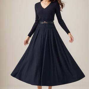 Wool Skirt, Long wool skirt, High Waisted Skirt, Womens wool Skirt, Warm Winter Skirt, Navy Blue Skirt, Handmade skirt, Ylistyle C4308