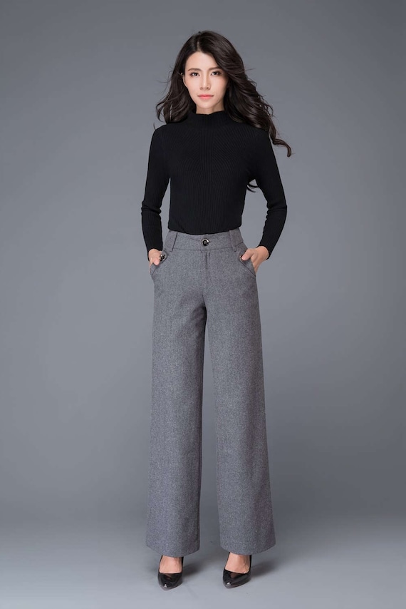 Gray Wool Pants High Waisted Pants Maxi Pants Wool Pants | Etsy