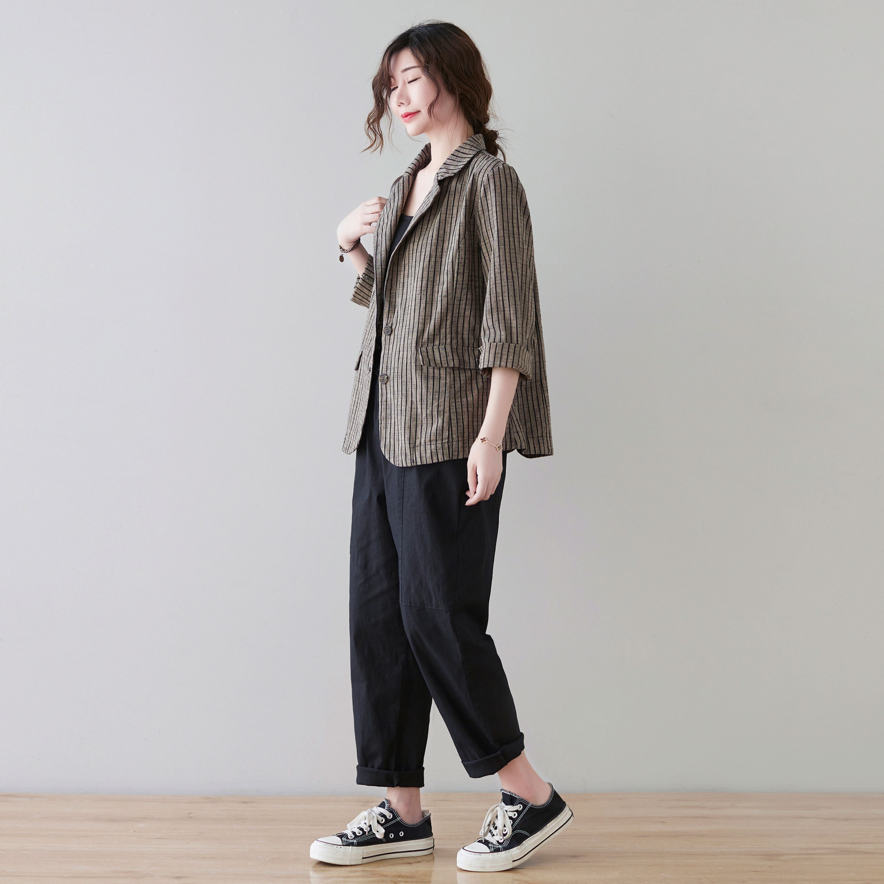 Relaxed Fit Striped Linen Jacket Linen Blazer Plus Size - Etsy