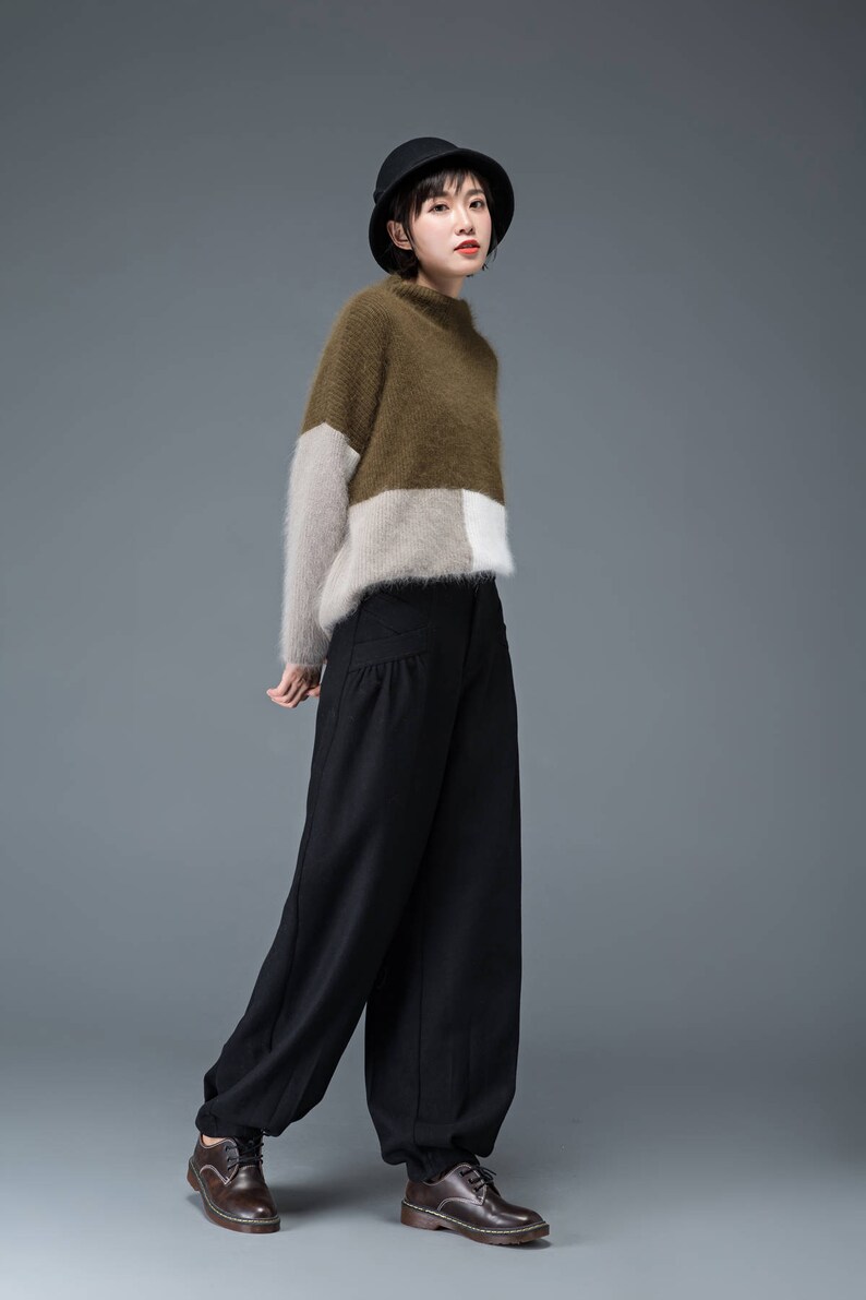 Black pants, womens pants, wool pants, black long pants, wide leg pants, casual pants, winter pants, maxi pants with pockets C1179 image 4