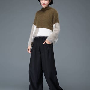 Black pants, womens pants, wool pants, black long pants, wide leg pants, casual pants, winter pants, maxi pants with pockets C1179 image 3