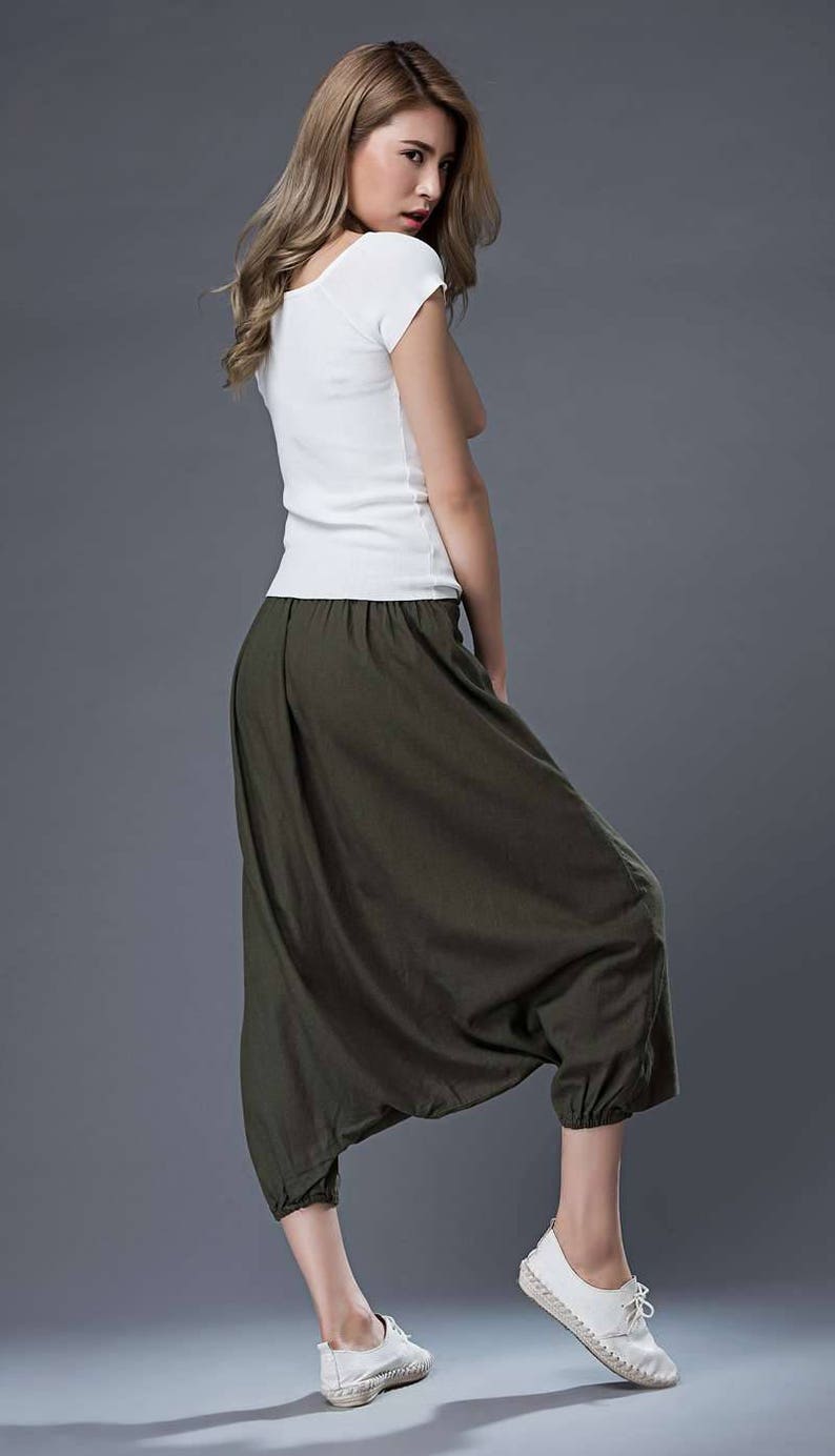 Harem Pants Linen Pants Harem Pants Women Green Harem Etsy
