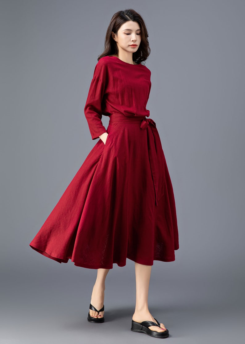 Linen Dress, Linen Midi dress, Belted Dress, Dress with Pockets, Womens Linen Dress, Spring Linen Dress, Casual Linen Dress, Ylistyle C3909 image 4