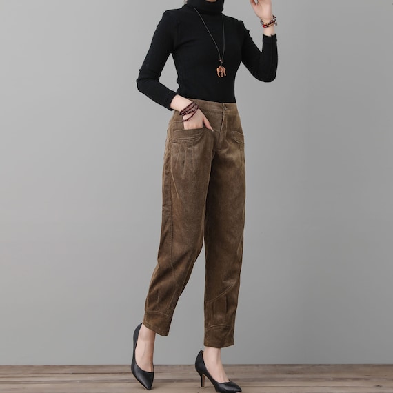 Buy Khaki Harem Corduroy Pants, Women's Slacks, High Waist Lantern Pants,  Autumn Pants Women, Minimalist Trousers, Causal Corduroy Pants C2561 Online  in India 