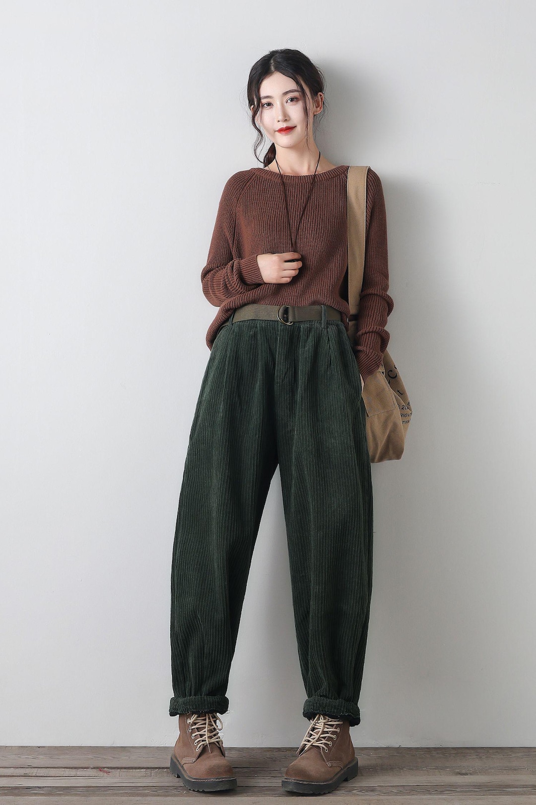 Women Winter Casual Pure Color Corduroy Harem Pants