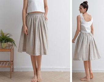 Linen skirt, Linen midi skirt, Skirt with pockets, Pleated Washed linen skirt, High Waist flared Skirt, Plus size skirt, Ylistyle C2927