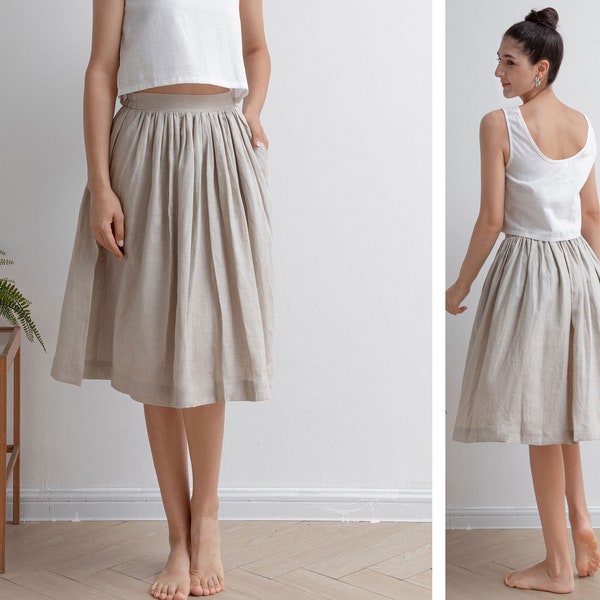 Linen skirt, Linen midi skirt, Skirt with pockets, Pleated Washed linen skirt, High Waist flared Skirt, Plus size skirt, Ylistyle C2927