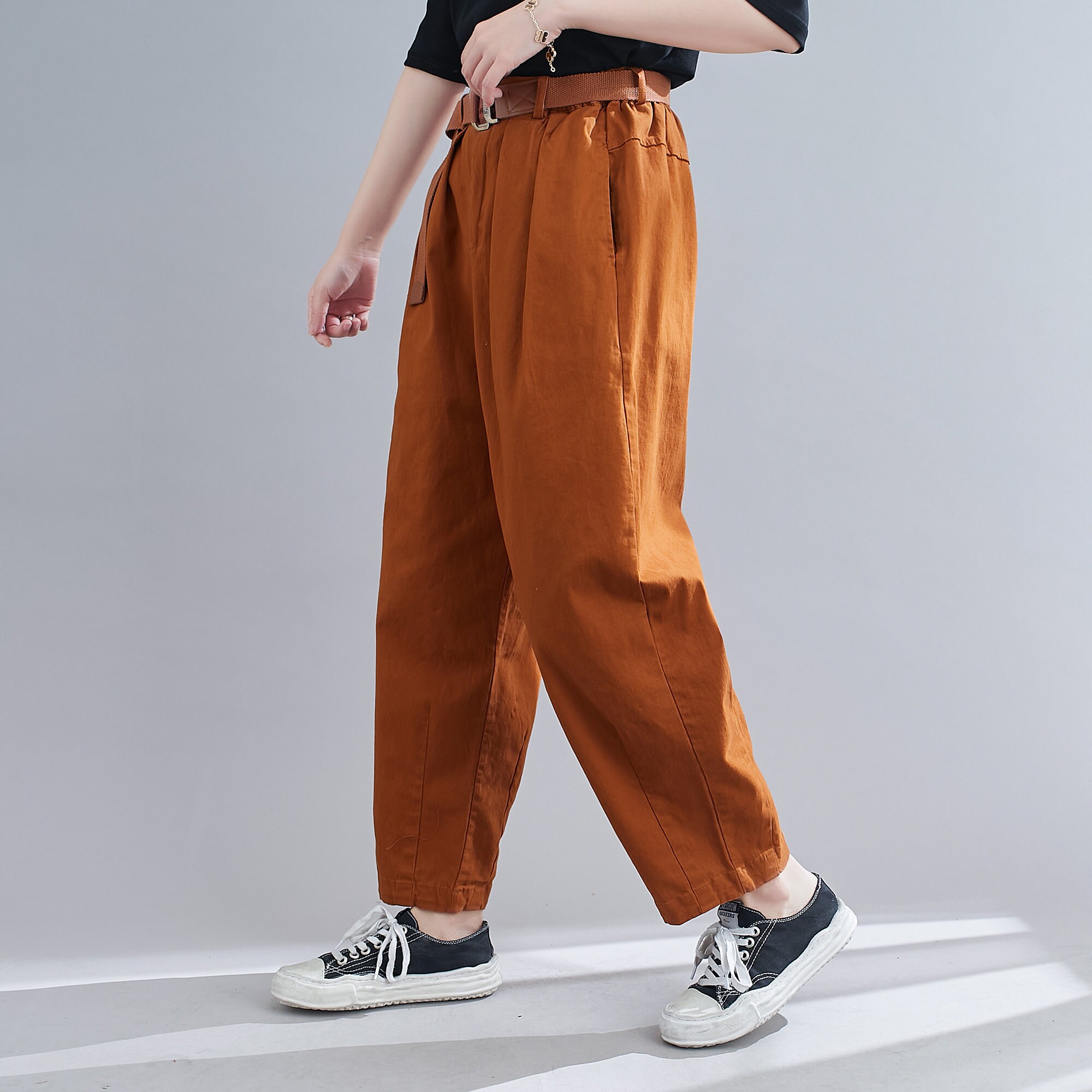 Cotton Tapered Pants Loose Elastic Waist Trousers Baggy Green | Etsy