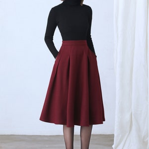 Gray wool skirt, Autumn winter Midi wool skirt, winter skirt women, Gray Wool Skirt with pockets, A Line wool skirt, wool clothing C1003 red