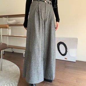 Gray Wool Palazzo Pants, Vintage Inspired Wool Pants, Wide Leg Wool Pants Women, High Waisted Pants, Custom Pants, Winter Wool Pants C3147 image 5