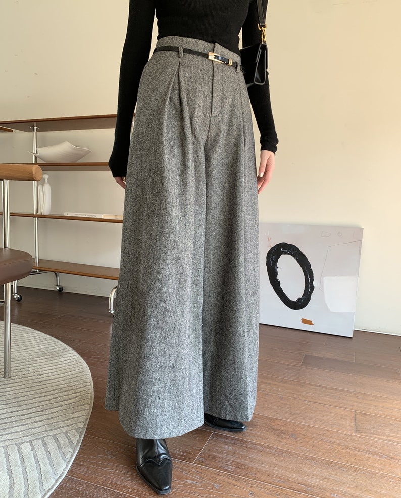 Gray Wool Palazzo Pants, Vintage Inspired Wool Pants, Wide Leg Wool Pants Women, High Waisted Pants, Custom Pants, Winter Wool Pants C3147 image 5