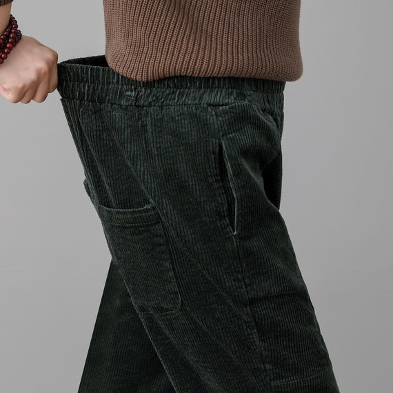 Per Se Mujer Pantalon de Pana pierna ancha color verde olivo medidas  aproximadas