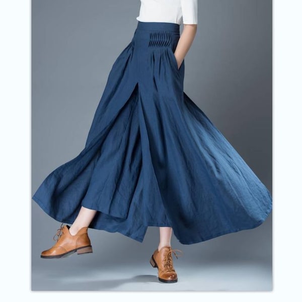 Linen pants, Skirt pants, wide leg pants, Long Linen pants, blue culottes, palazzo pants, women pants, loose linen pants, Spring pants C836
