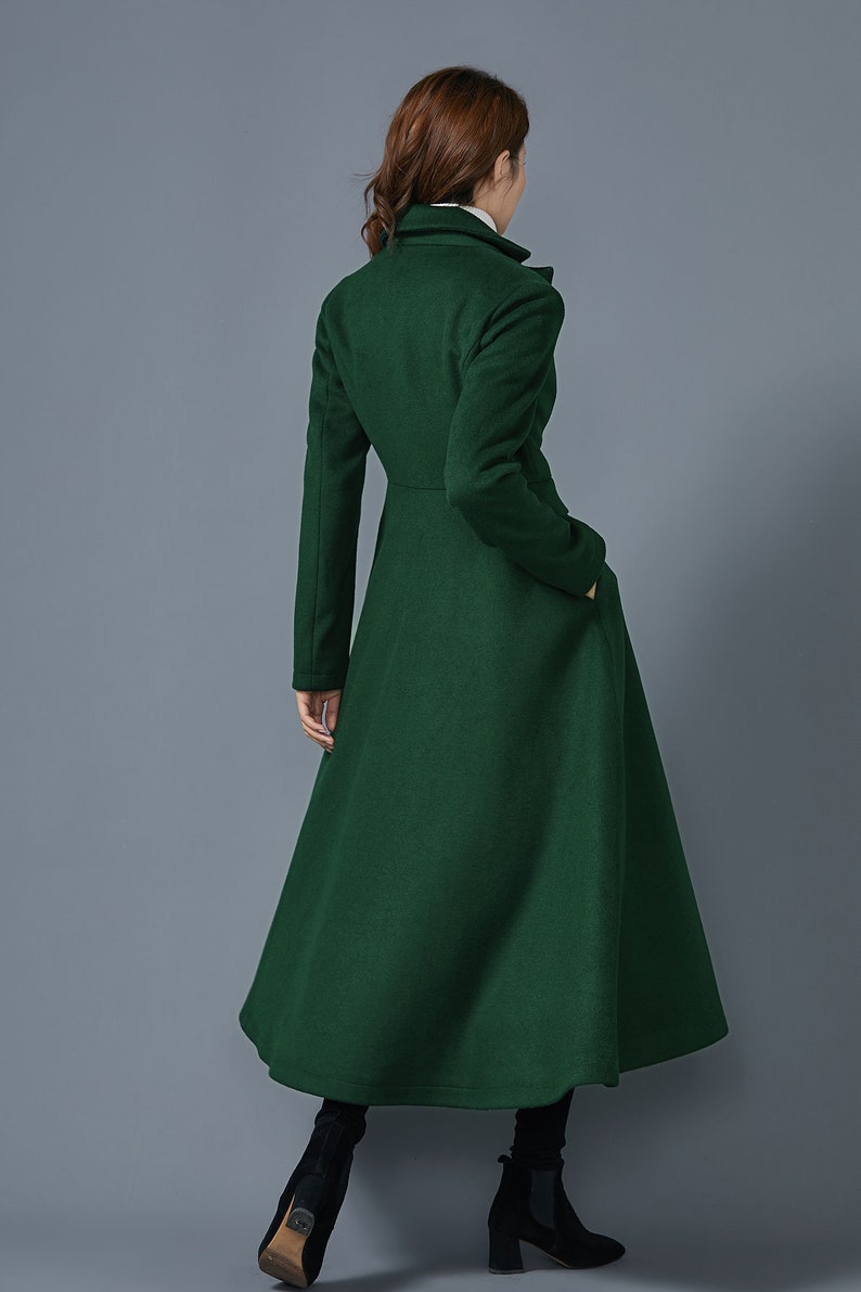 Dark green wool coat, Long wool coat, Warm winter coat, ladies coat, Womens wool coat, Wool coat with pockets, handmade coat, Ylistyle C1614 image 6