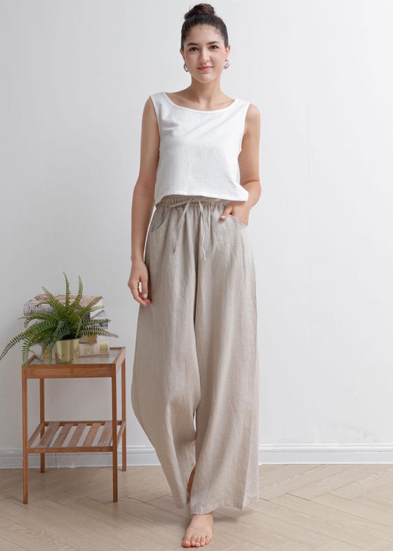 Wide Leg Linen Pants, Linen Pants, Long Palazzo Pants