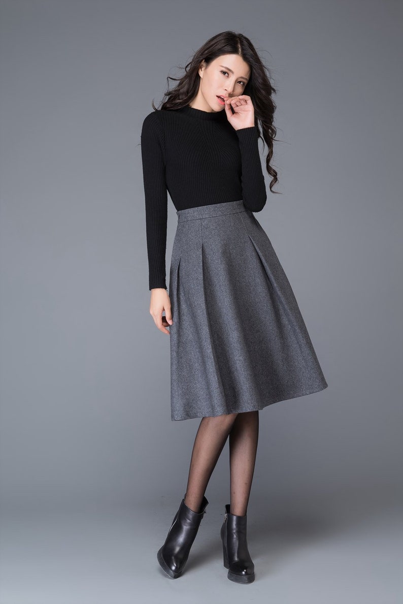 Gray wool skirt winter skirt womens skirt midi skirt gray image 8