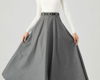 Womens Long Wool Skirt, Gray Skirt, Winter Skirt, High Waist Womens Long Wool Skirt, Gray Skirt, Winter Skirt, High Waist
