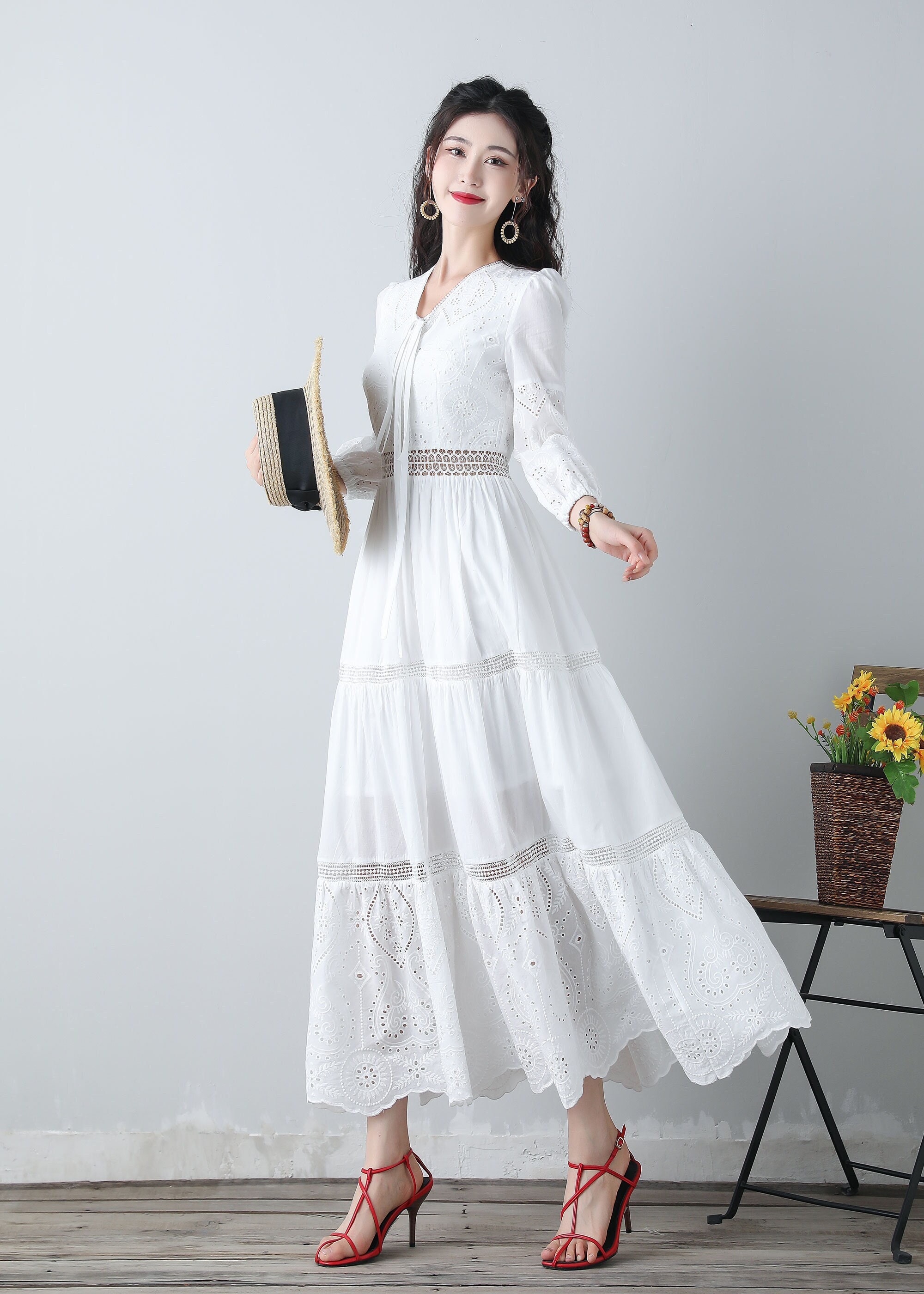 white embroidered dress long Staud Women's Wells Dress - White - Size 4 main image 1