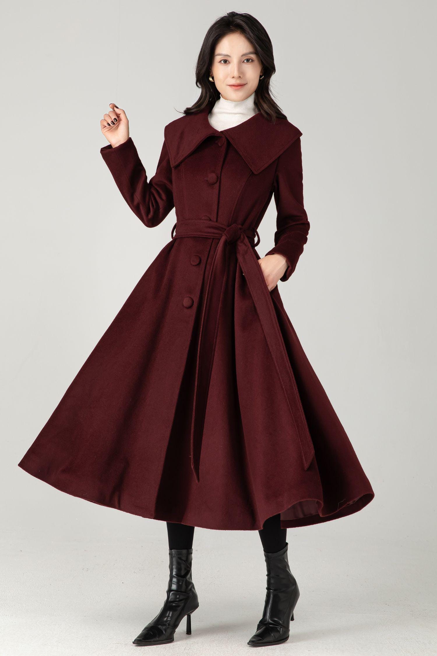 Wool Trench Black Double Breasted Coat Womens Wool Coat Cashmere