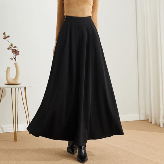 Lange rok A lijn maxi rok dames swing rok zwarte rok herfstrok rok met zakken werkrok aangepaste rok Ylistyle C3557 Etsy Nederland