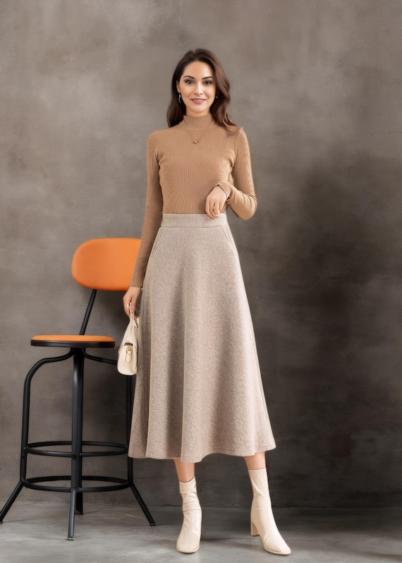 A-line Midi Wool Skirt, Beige Long Wool Skirt, Wool Skirt A-line Midi Wool Skirt, Beige Long Wool Skirt, Wool Skirt