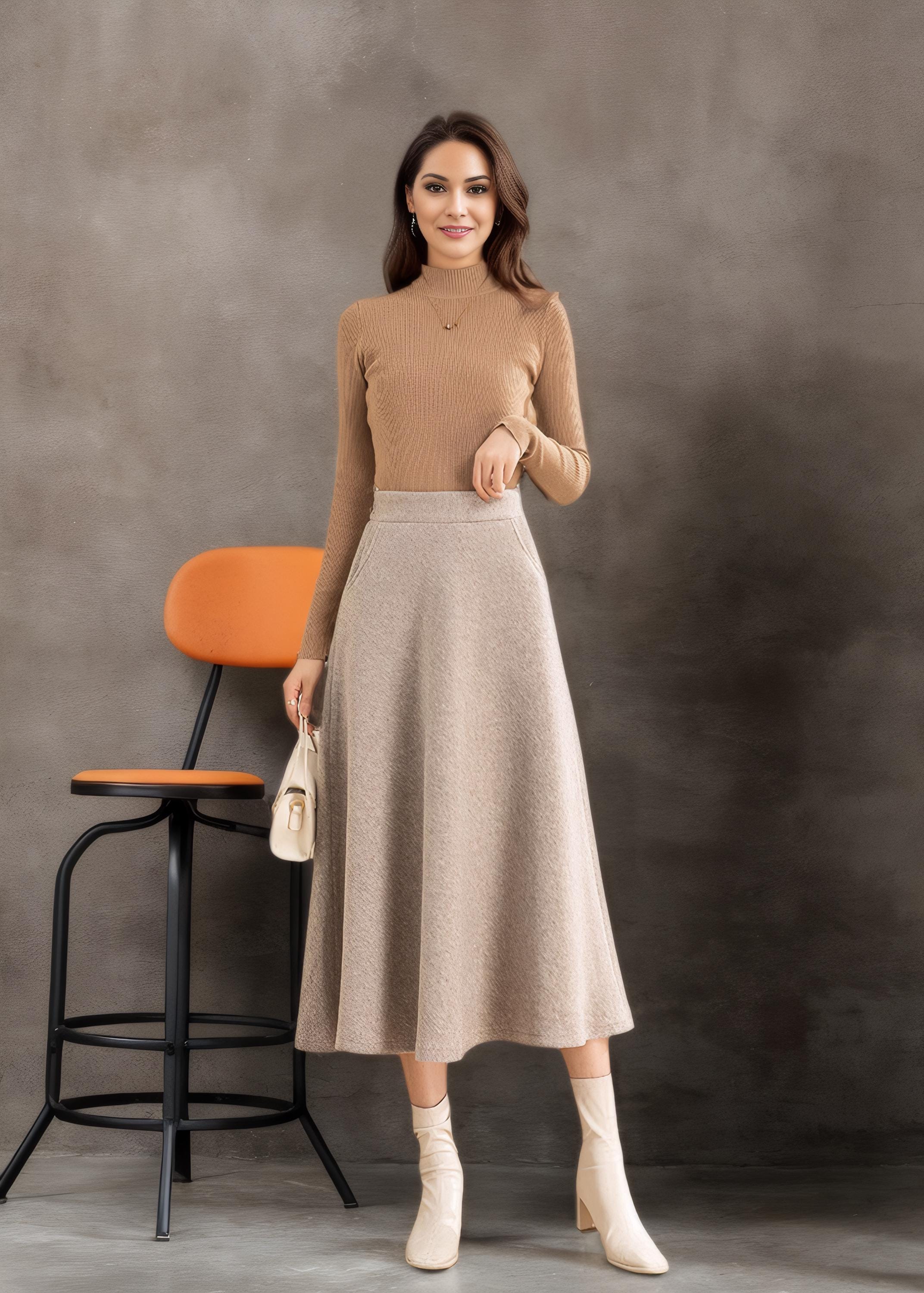 A-line Midi Wool Skirt, Beige Long Wool Skirt, Wool Skirt A-line Midi Wool Skirt, Beige Long Wool Skirt, Wool Skirt