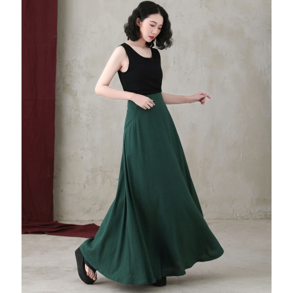 A line maxi green linen skirt with pockets women 4929 A line maxi green linen skirt with pockets women 4929