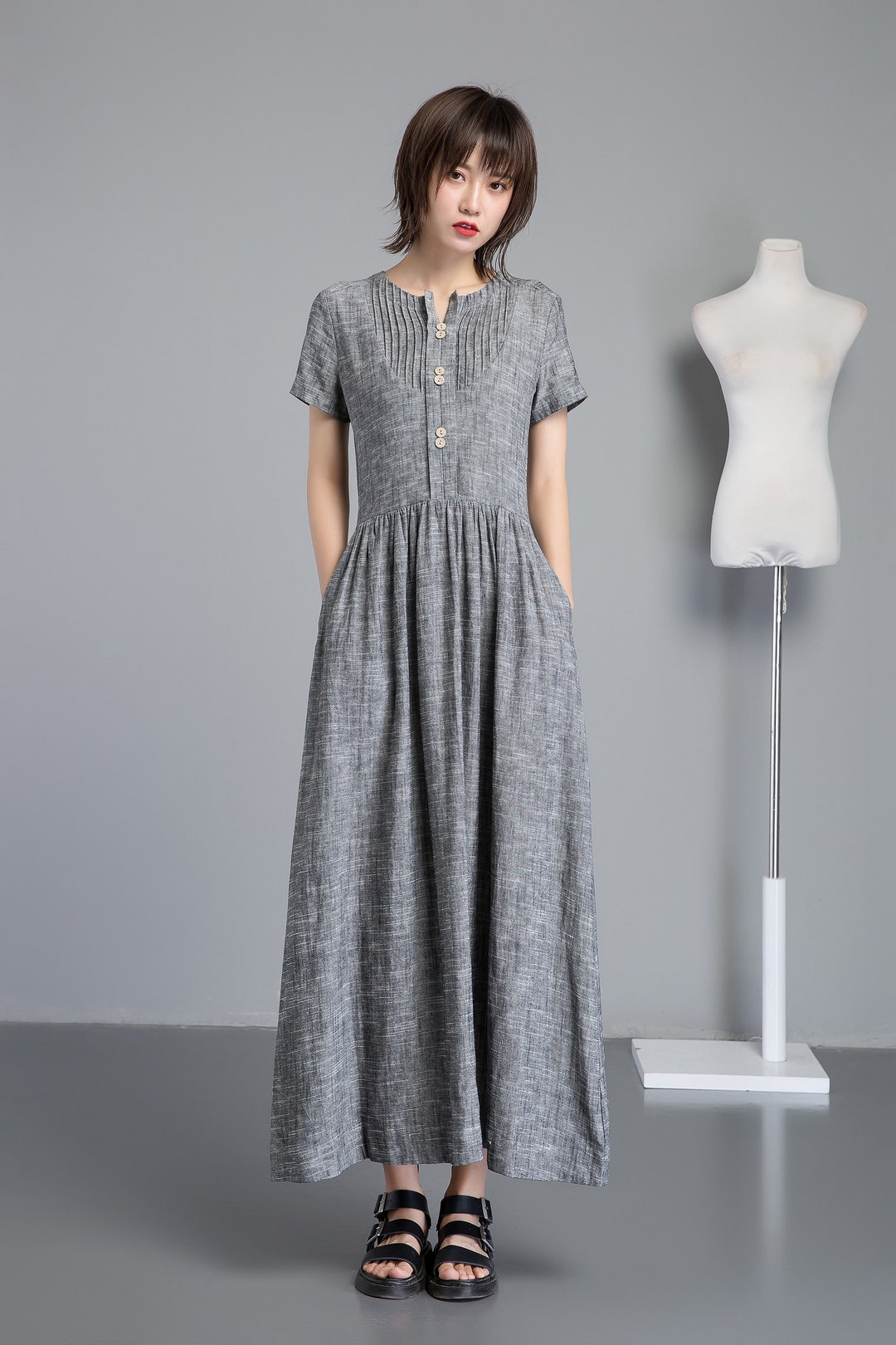 Linen Dress Long Linen Dress Gray Linen Dress for Summer - Etsy